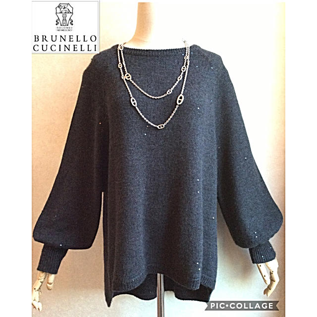 BRUNELLO CUCINELLI - ブルネロクチネリ定価３５万スパンコール装飾カシミアシルクニットチュニックトップス