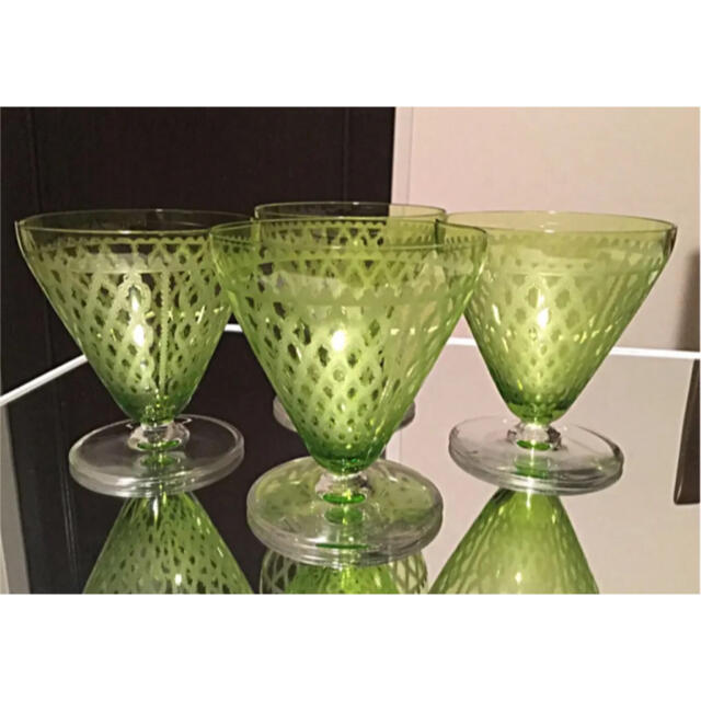Baccarat - レア オールドバカラ アルハンブラ グリーン ワイングラス 4客