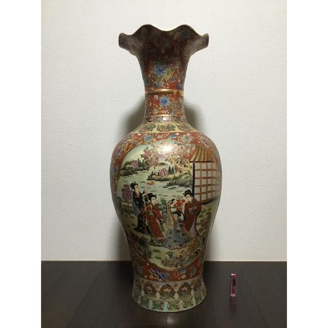 さゆり　薩摩焼 金襴手色絵金彩着物美人図　特大飾壷