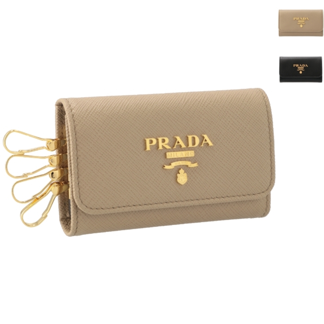 PRADA - プラダ PRADA キーケース 三つ折り4連 サフィアーノ バイカラー キーリング付き 1PG004 ZLP