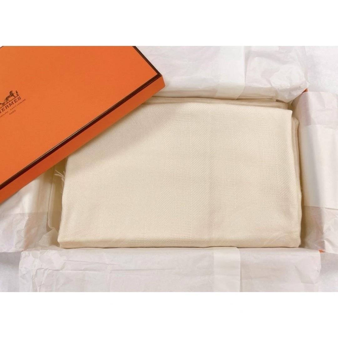 HERMES - HERMES ニュー・リブリス　カシミア　シルク　ストール　アイボリー　美品