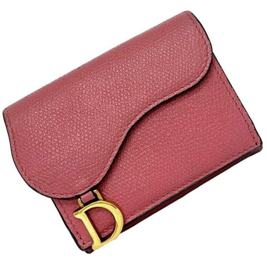 Christian Dior - クリスチャン ディオール 三つ折り 財布 ピンク ゴールド サドル 43 MA 0220 美品 ロゴ グレイン レザー 中古 Christian Dior コンパクト ミニ Ｄ金具 ウォレット 定番 人気 シンプル 折り財布 レディース