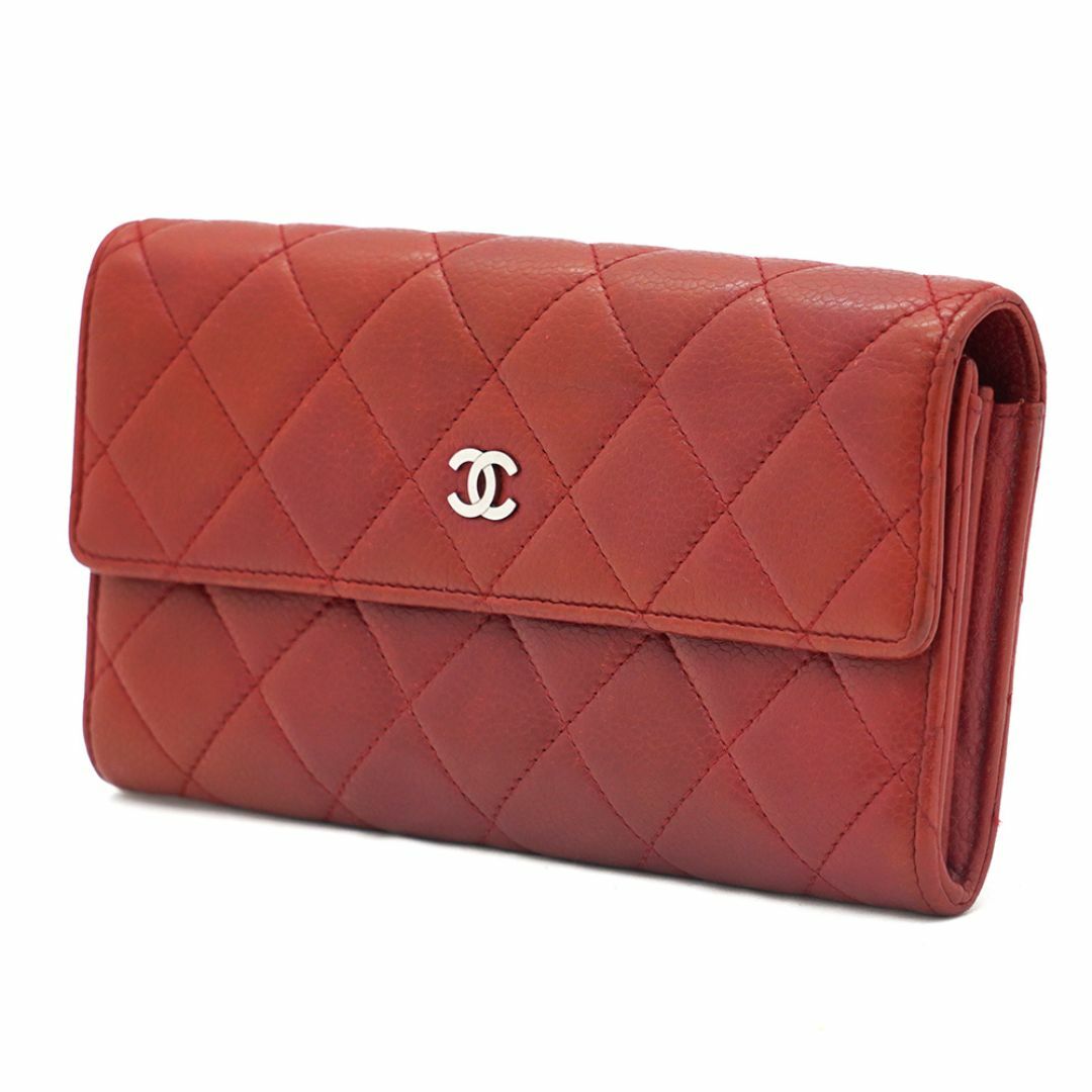 CHANEL - 【中古】13169 CHANEL シャネル マトラッセ キャビアスキン 長財布 レッド