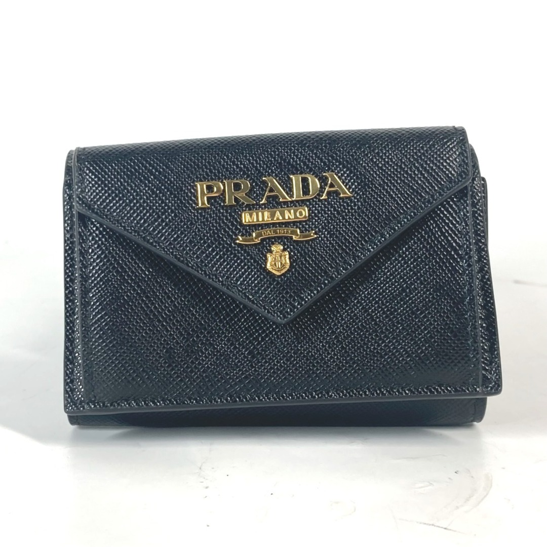 PRADA - プラダ PRADA ロゴ 1MH021 コンパクトウォレット ミニ 3つ折り財布 サフィアーノレザ－ ブラック 未使用