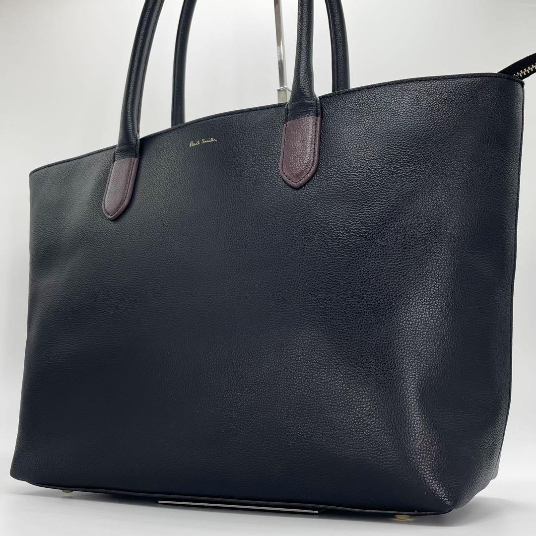 ✨極美品✨　ポールスミス　トートバッグ　A4収納可　レザー　黒　プリントロゴ