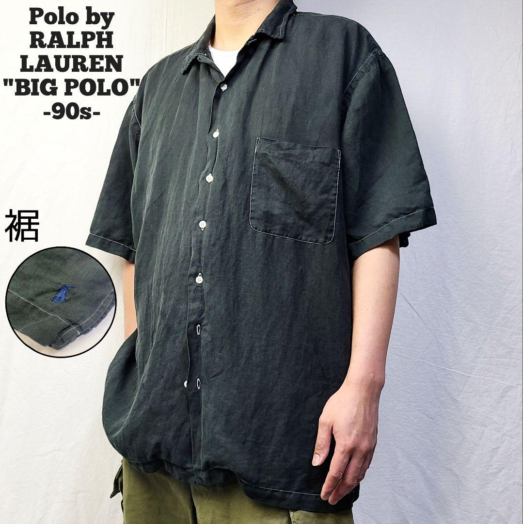 90s RALPH LAUREN ラルフローレン 開襟シャツ ビッグポロ リネン